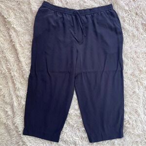 Vintage Studio 9 pull on drawstring silk pants navy blue elastic waist size 2X